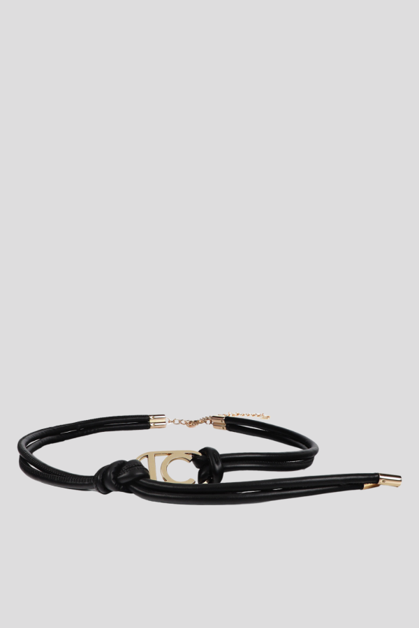 Faux leather strappy belt with oval logo
