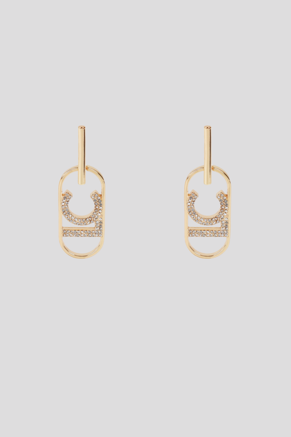 Rhinestone oval LOGO earrings