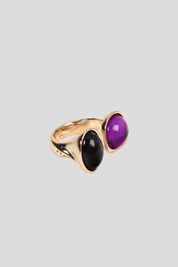 Double piece open crystal ring