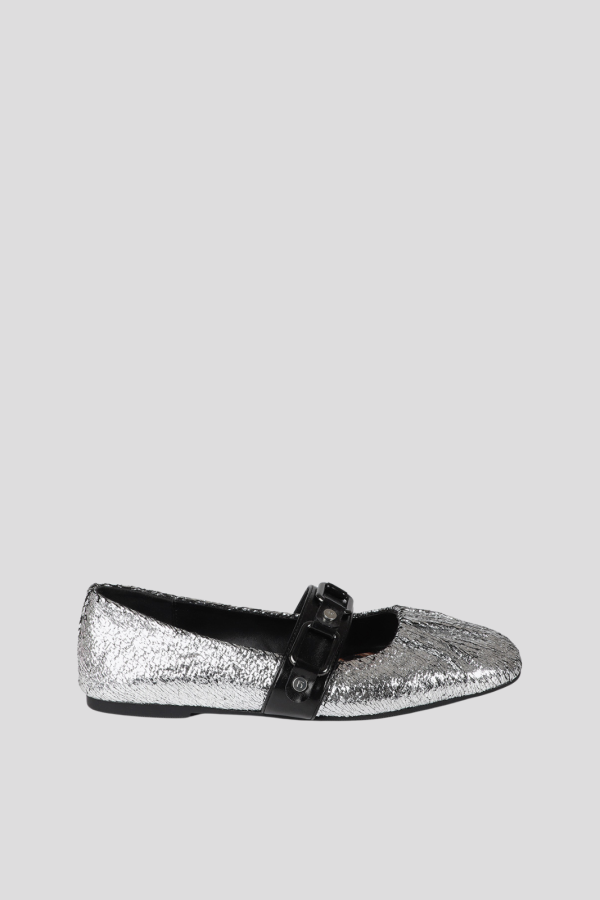 Metallic ballet flats with gathered detail