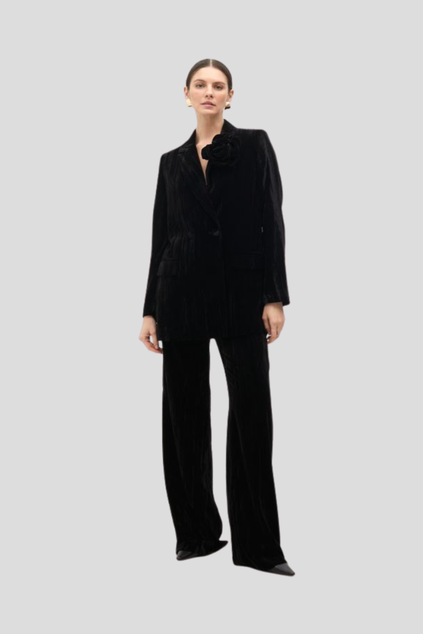 Velvet Blazer with Lapel Flower