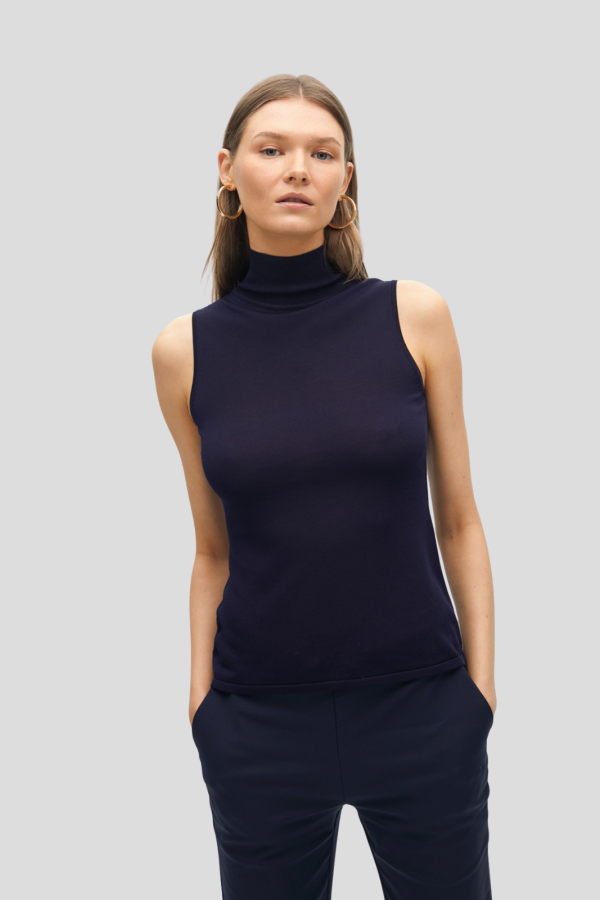Sleeveless High Neck Knit Top