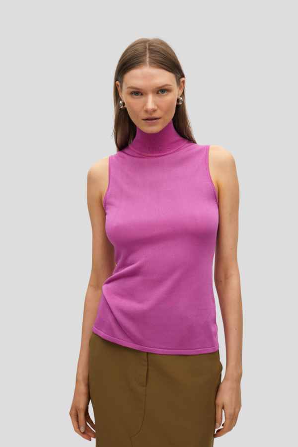 Sleeveless High Neck Knit Top