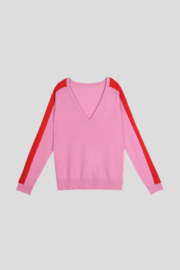 V-neck Contrast Sleeve Sweater