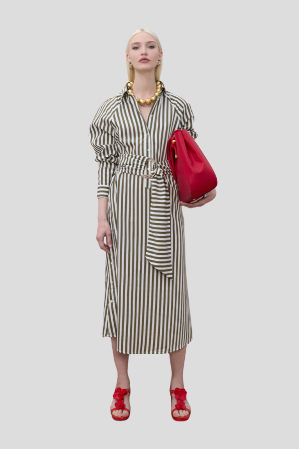 Vestido popelin camisero rayas cinturon