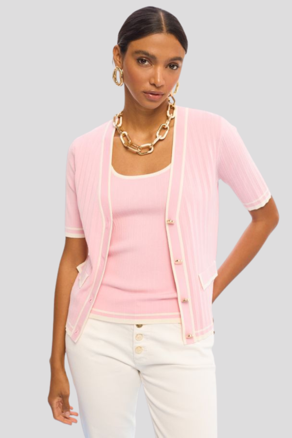 Cardigan de punto plisado rib a contraste