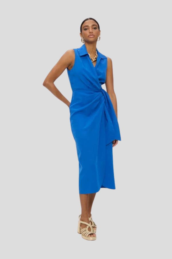 Linen Dress with Shirt Collar and Side Knot
