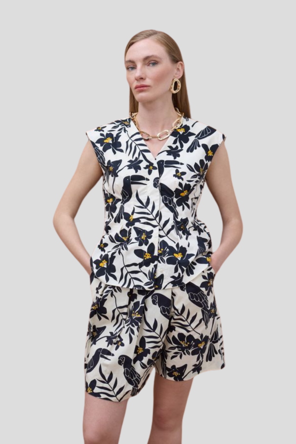 Tropical Print Poplin Bermuda