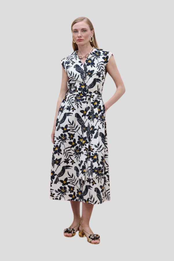 Parrot Leaf Print Poplin Dress