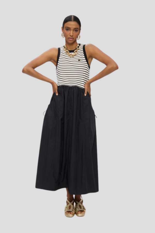Bimaterial Striped Dress