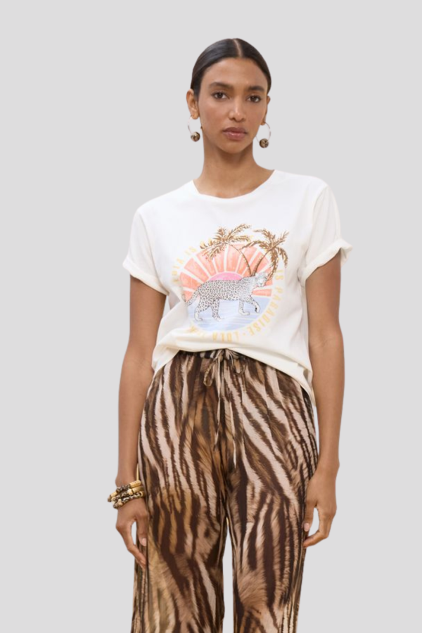 Animal Print T-Shirt with Palm Trees