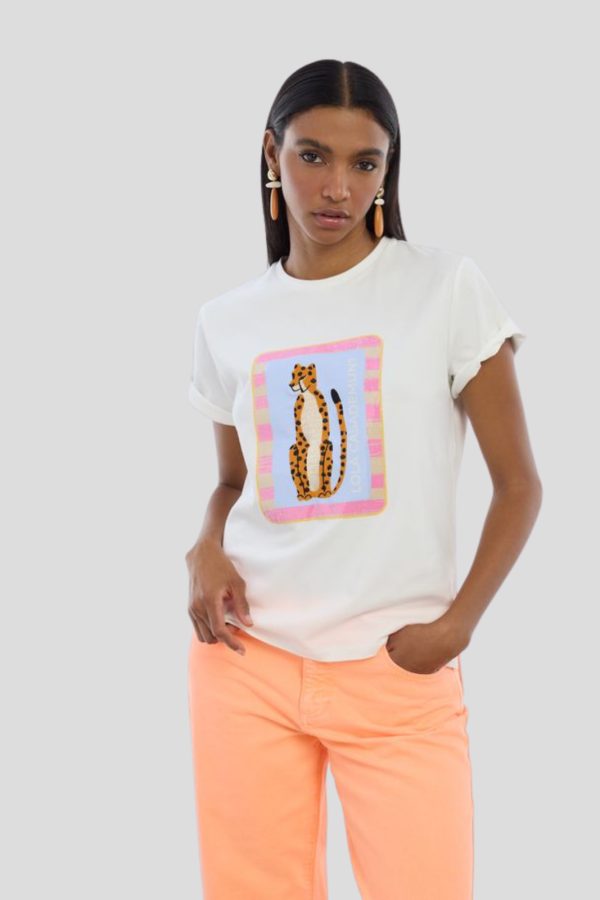 Animal Embroidered T-shirt with Transparent Sequin