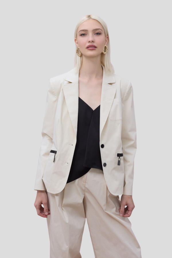 Fitted Blazer with Lacquered Zipper Pockets