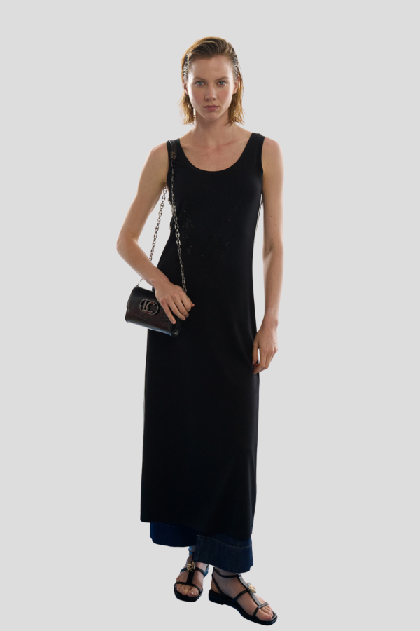 Applique dress with side tapes