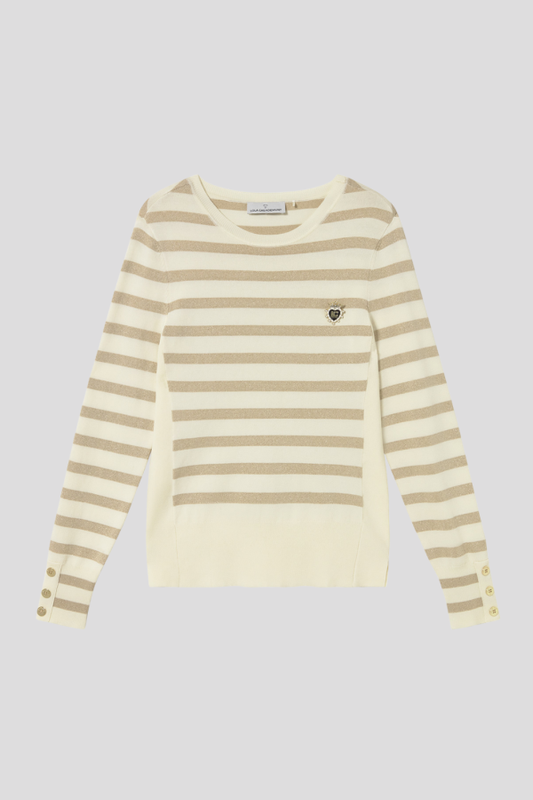 Lurex striped sweater and pin