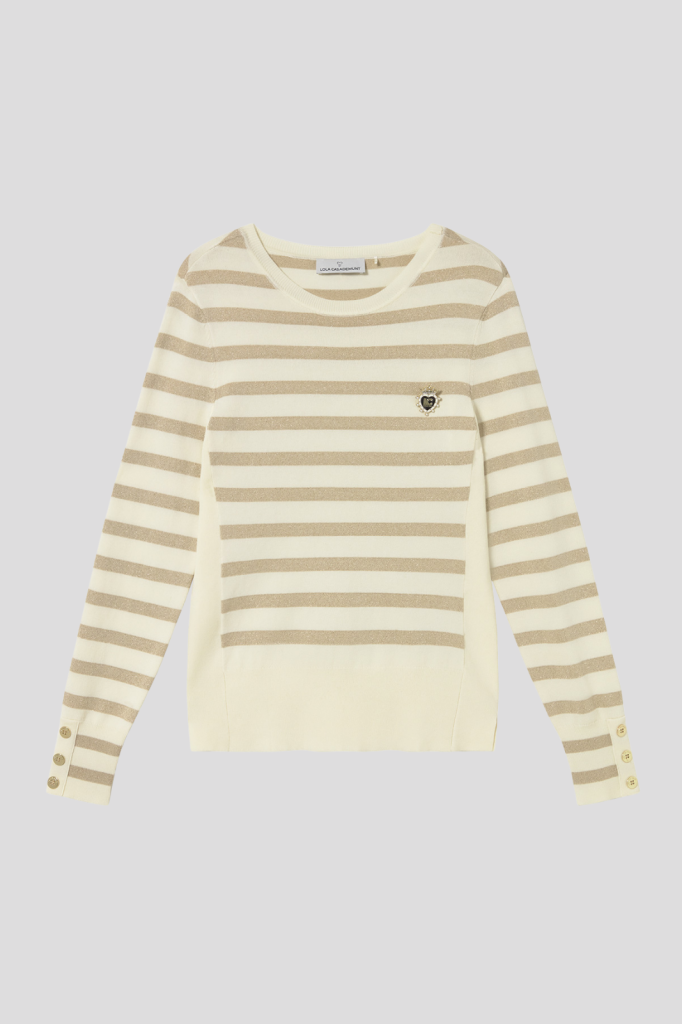 Lurex striped sweater and pin