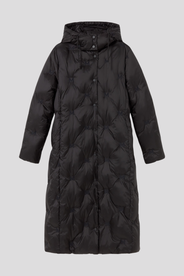 Long padded coat with embroidered m