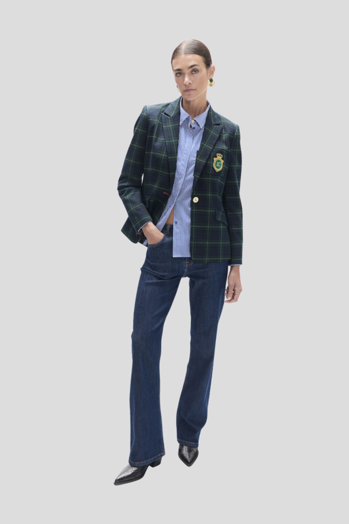 Plaid blazer with shield
