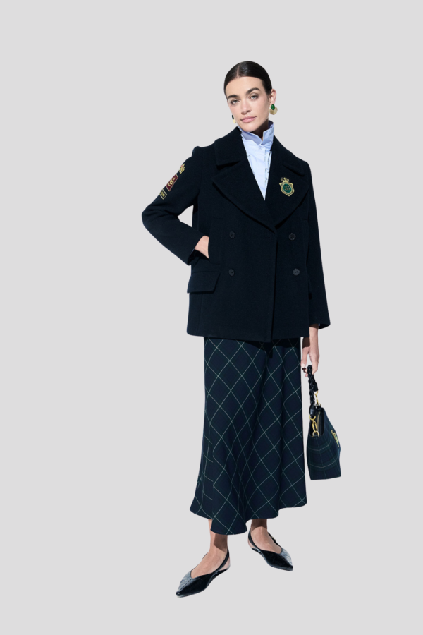 Navy tabard coat with patches
