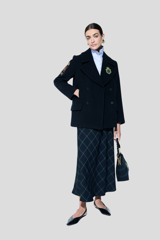 Navy tabard coat with patches