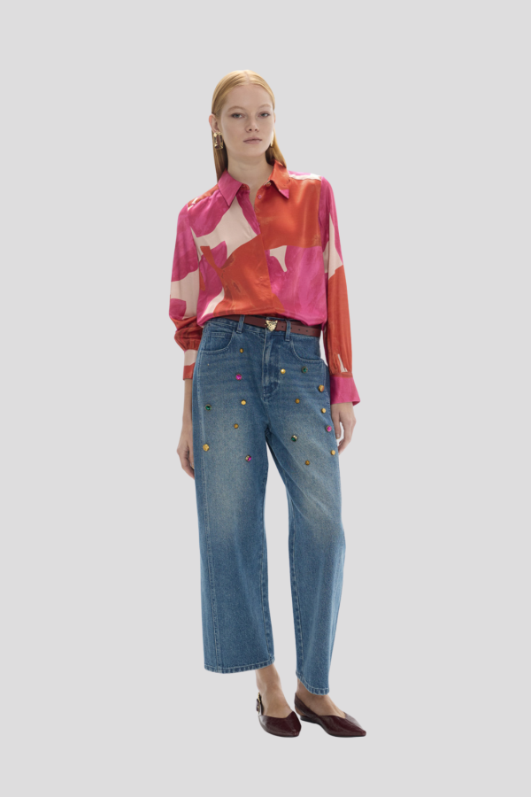 Straight denim with splash of coloured studs
