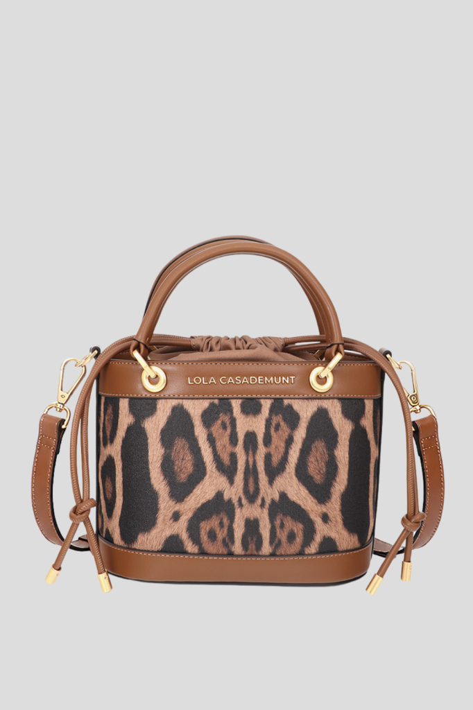 Combined bucket bag with leather effect and animal