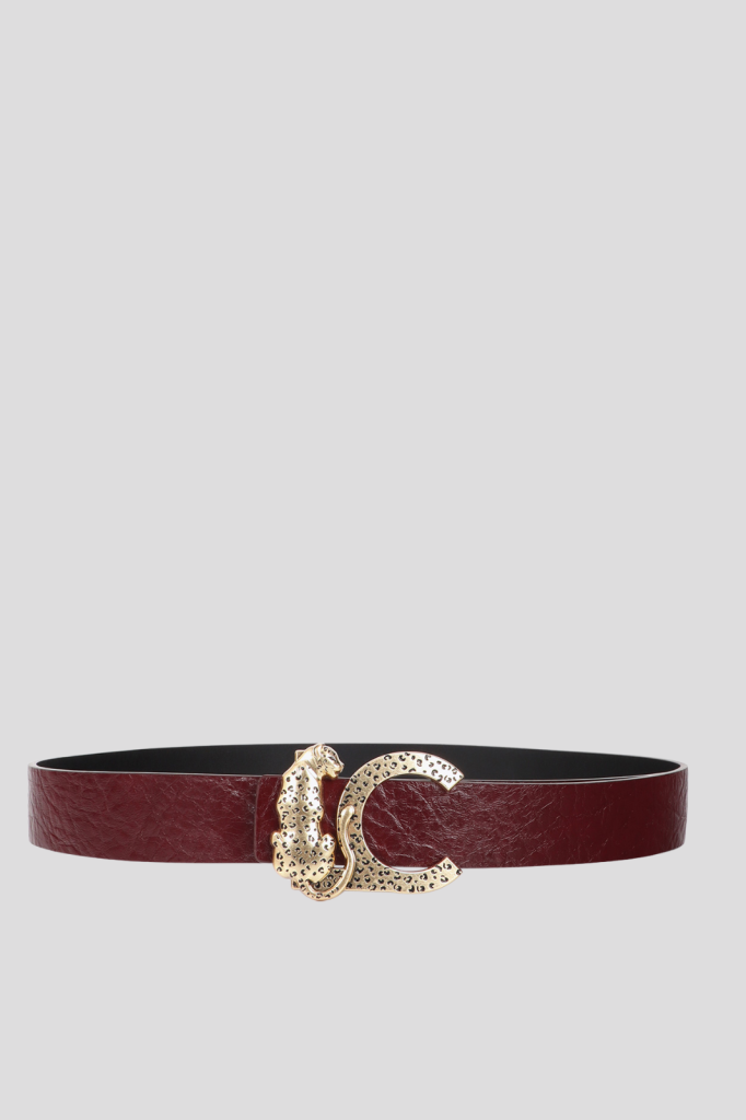 Reversible textured belt with animal buckle