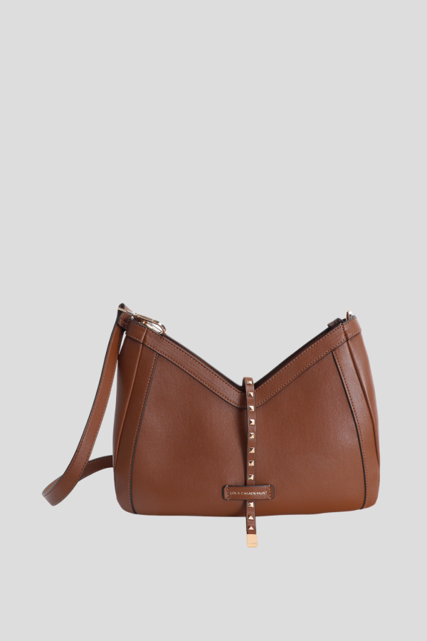 Faux leather shoulder bag with mini studded strap