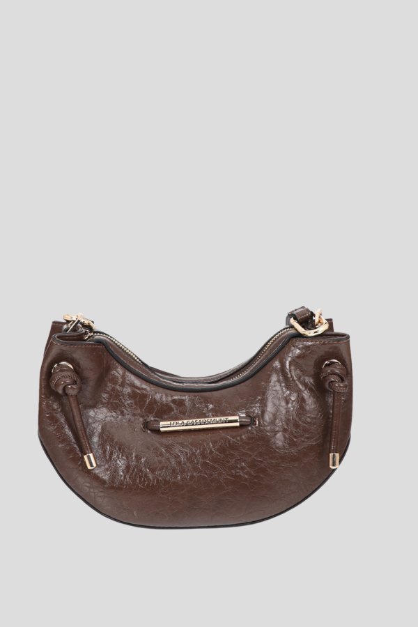 Half-moon shoulder bag with metallic tube detail w