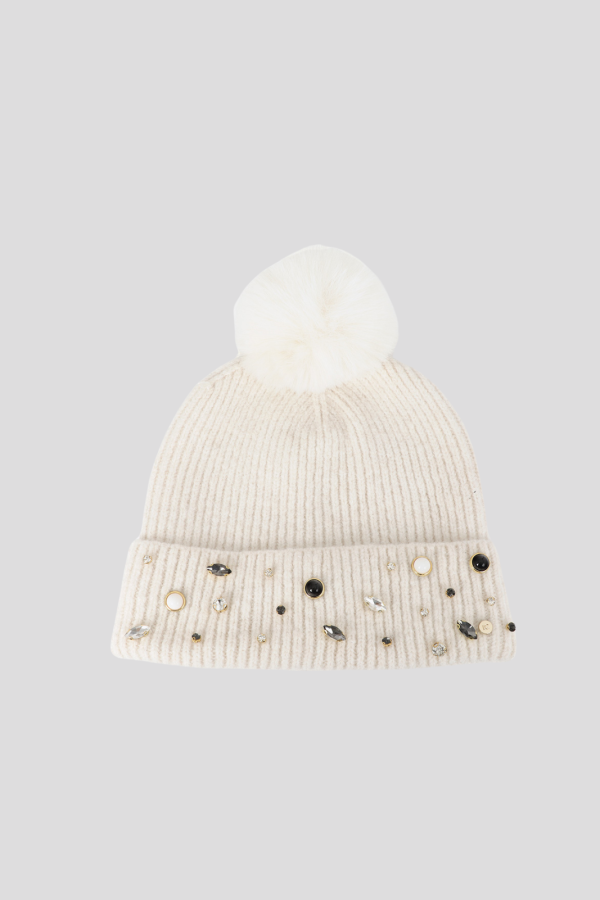 Knitted Hat with Pearls and Crystals