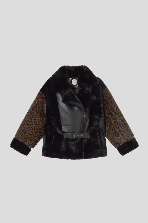Short Animal Print Fur Coat