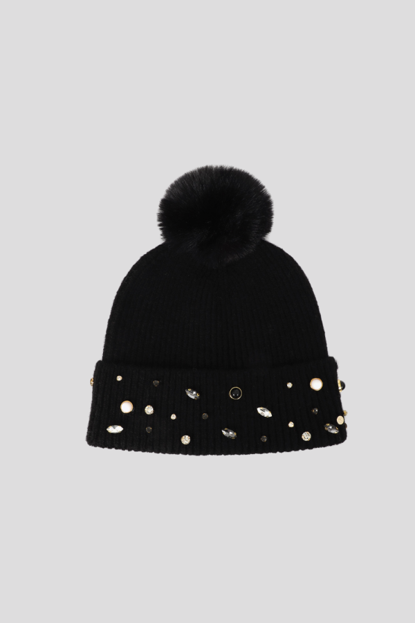 Knitted Hat with Pearls and Crystals