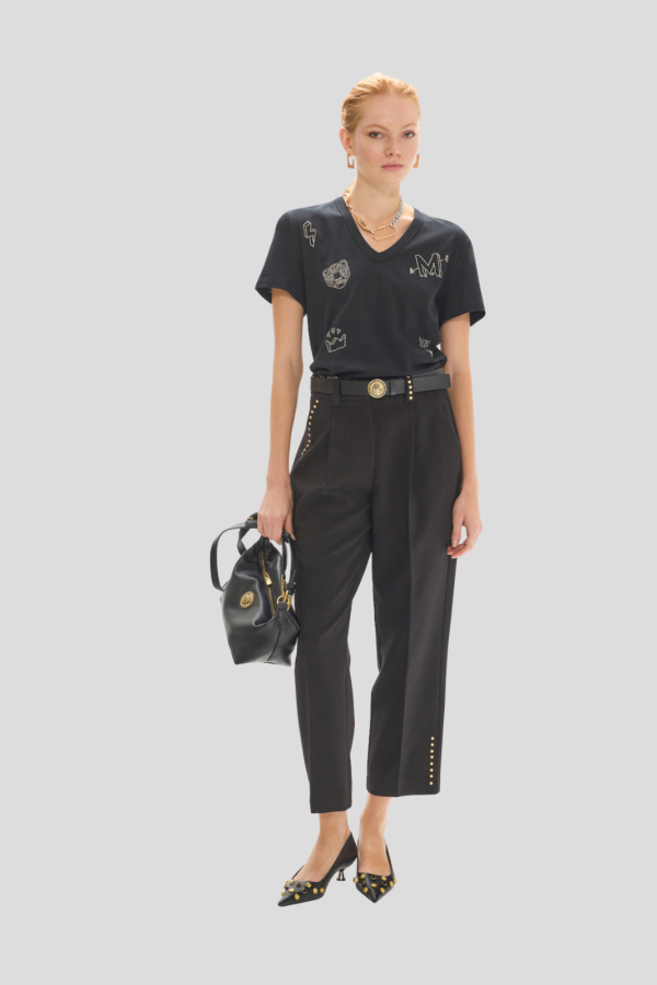Cropped Pants with Studded Detail 'See You'
