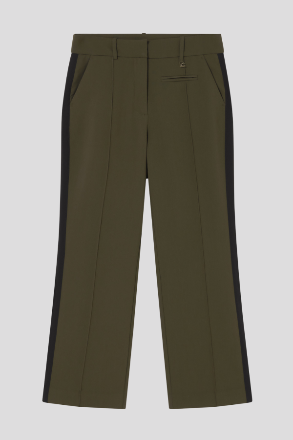 Flared Ankle-Length Trousers with Contrasting Gros