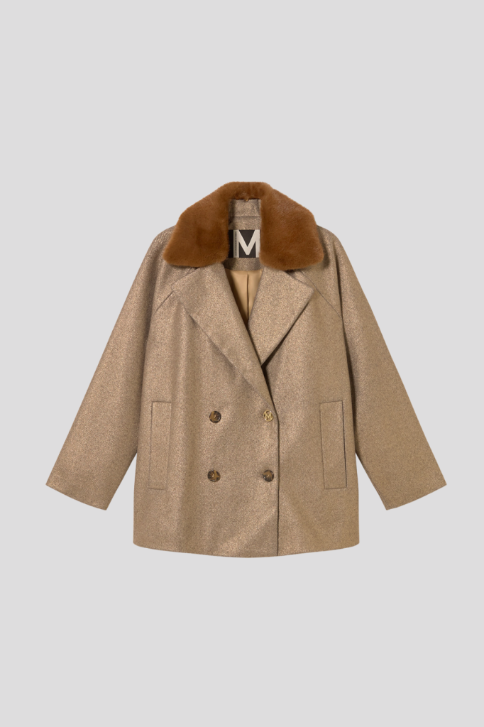 Short Gold Herringbone Coat