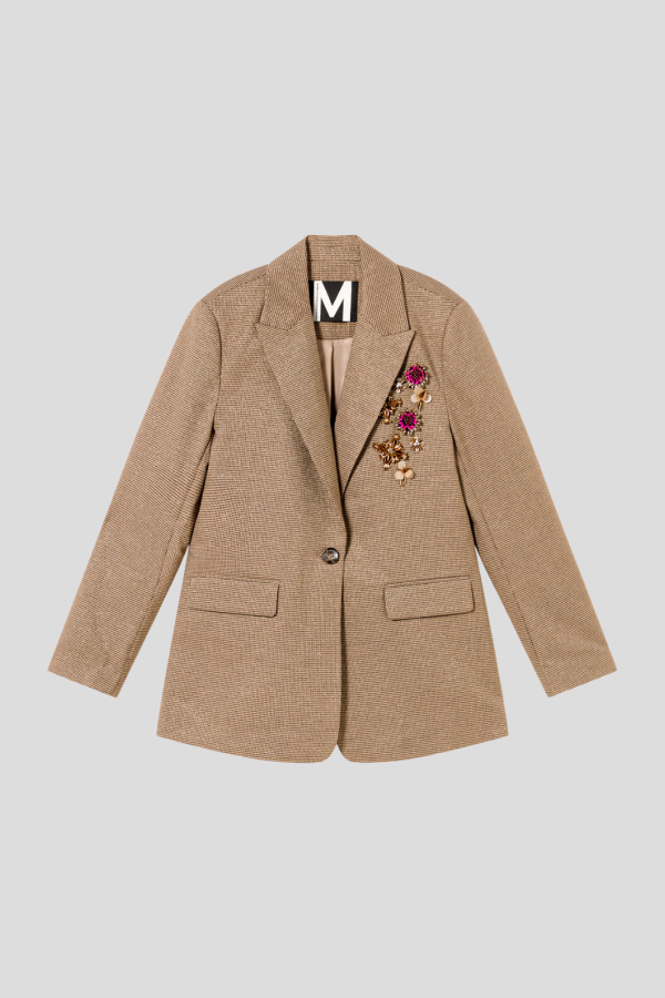 Houndstooth Lurex Blazer with Embellishments