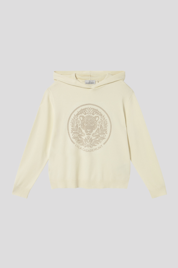 Beige Hooded Studded Sweater