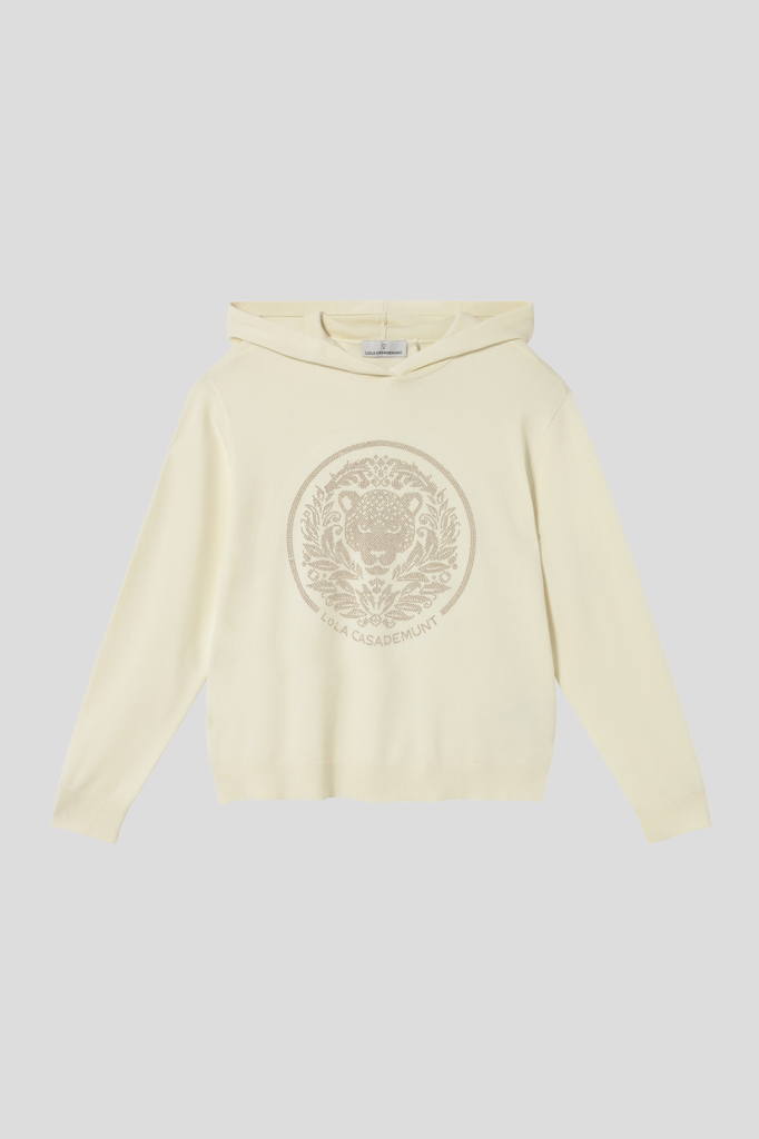 Beige Hooded Studded Sweater