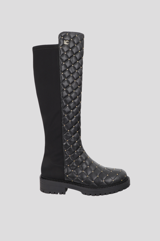 Padded Boot with Mini Studs and Chain Detail