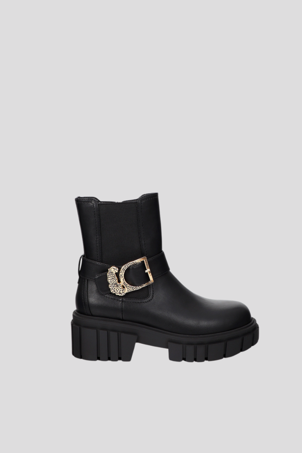 Flat Boot with Leopard Buckle Detail
