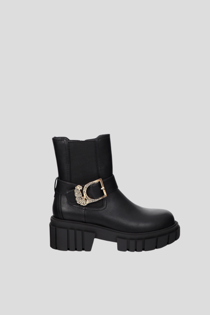 Flat Boot with Leopard Buckle Detail