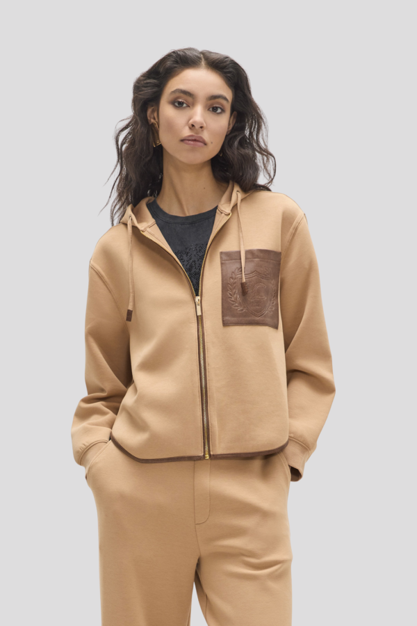 Open Sweatshirt with Faux Leather Pocket and Maxi